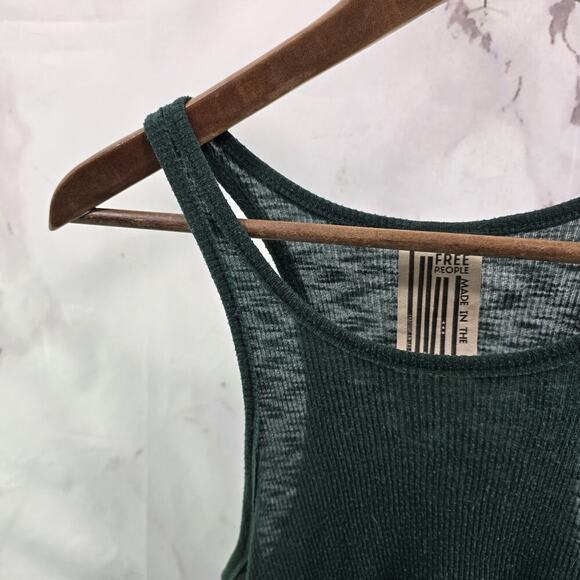 Free People Tank Top Womens Medium Forest Dark Green Racerback Ribbed - Picture 2 of 9